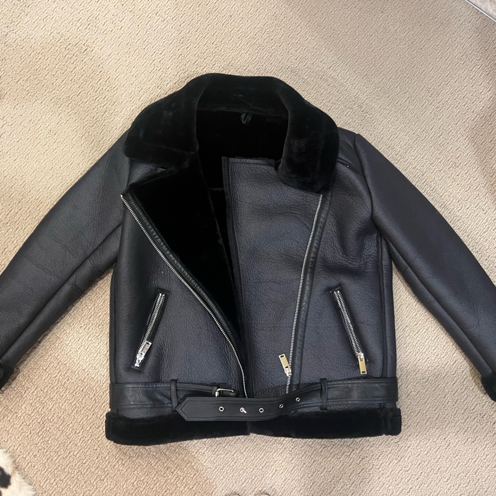 Black Leather Jacket with Fur Collar